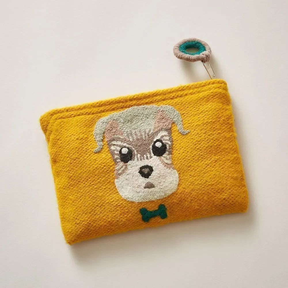 Sundance, Jenny Krauss Animal Tales Pouch, Yellow, Dog, Handmade, Wool, NEW